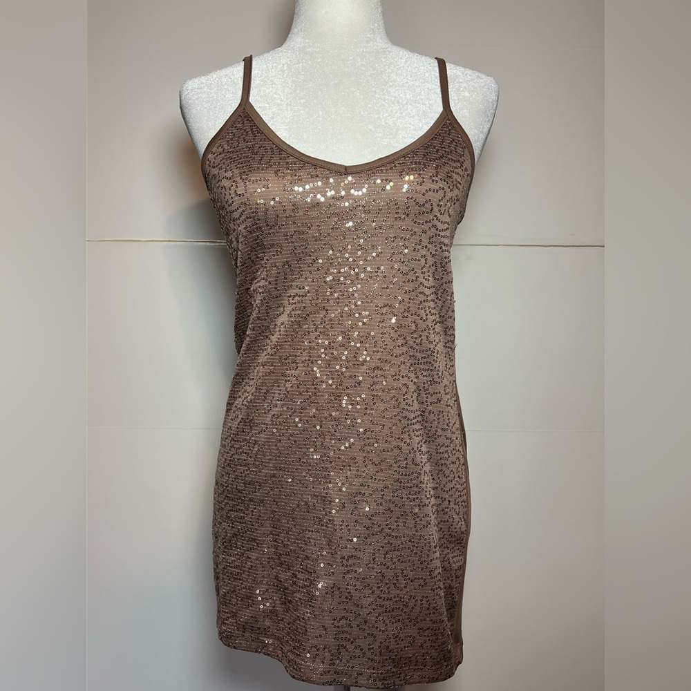 Beaded Y2K Bodycon Slip Dress Size M | Neutral Glam Party